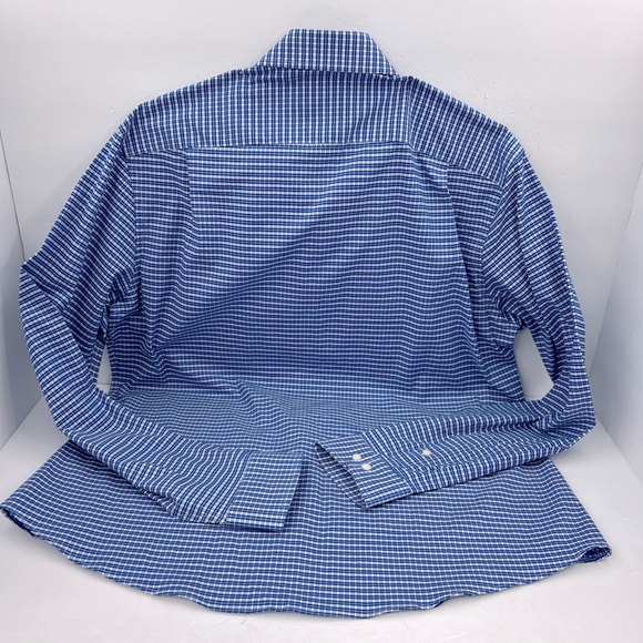 BEN SHERMAN, LONG SLEEVES MEN’S SHIRT, “XL 16,” BLUE AND WHITE SMALL CHECKERED - Picture 6 of 16